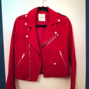 MANGO Red suede Moto jacket, size S